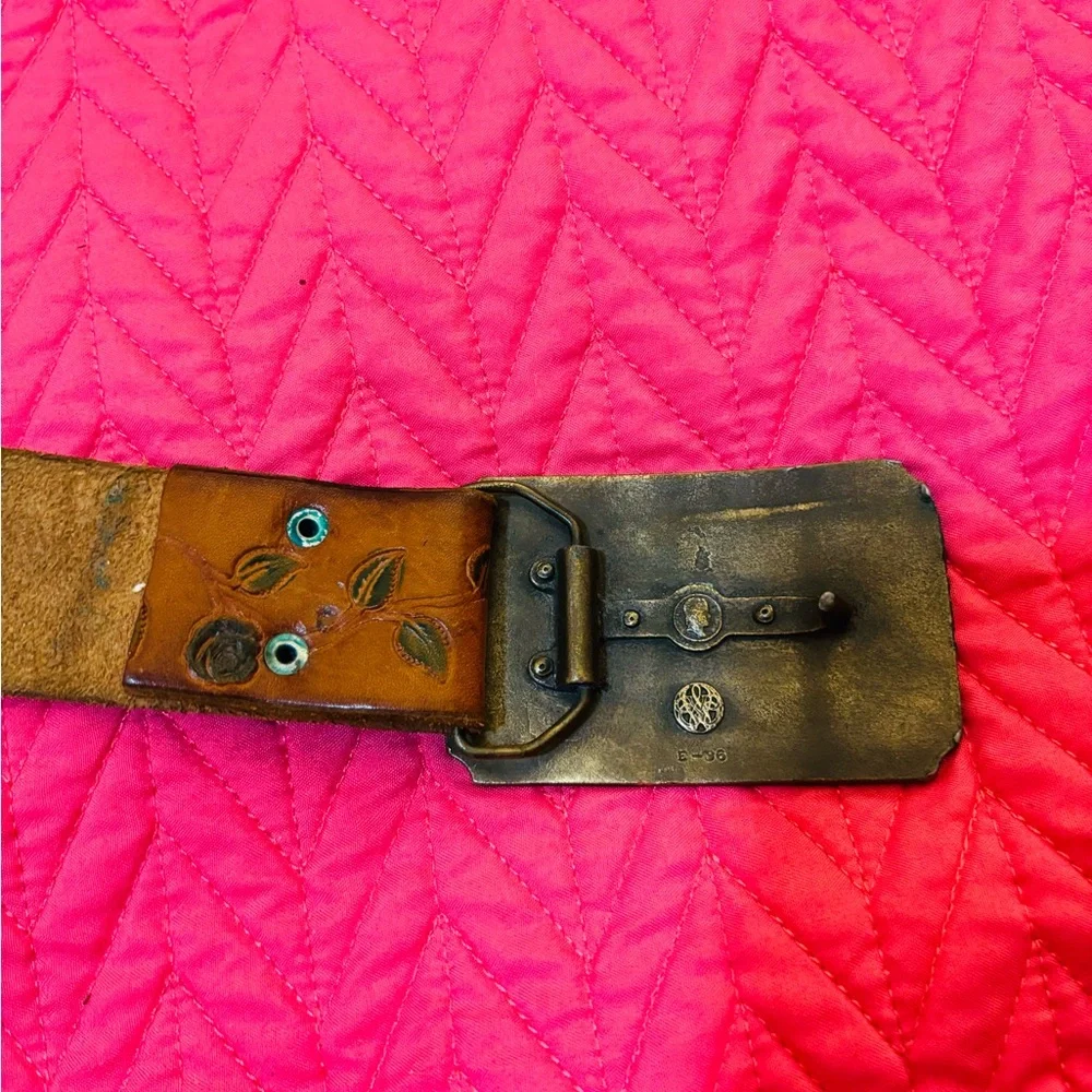 VINTAGE HANDMADE Brown Genuine Leather Belt with Buckle